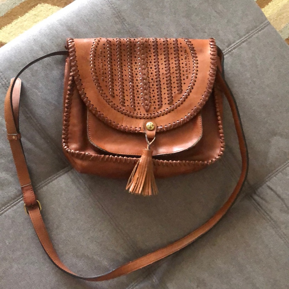 Patricia Nash brown leather crossbody purse.